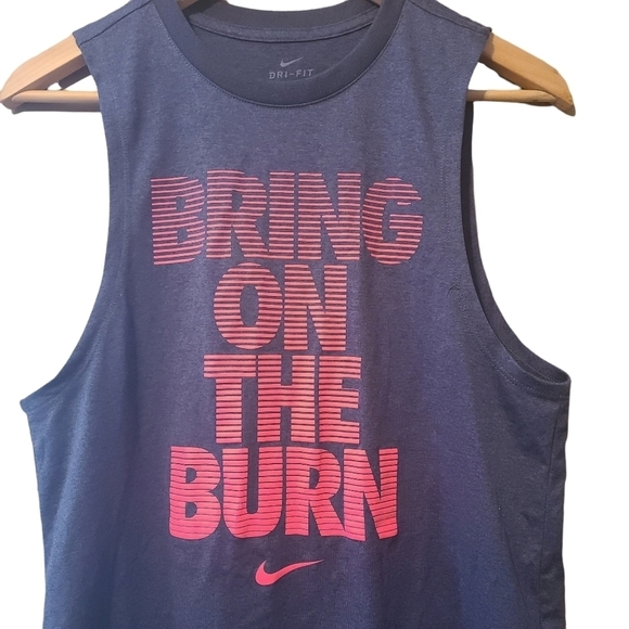 Nike Dri-Fit Bring on the burn gray pink tanktop sleeveless tshirt  muscle shirt - Picture 2 of 7